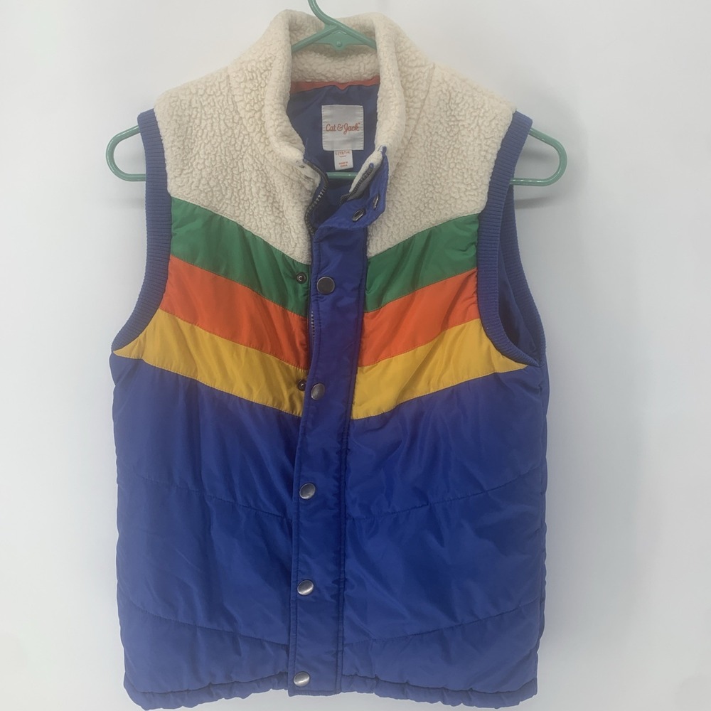Vintage Jack & Cat Vest Kids Large 12/14 Multicolored Full Zip Retro Look